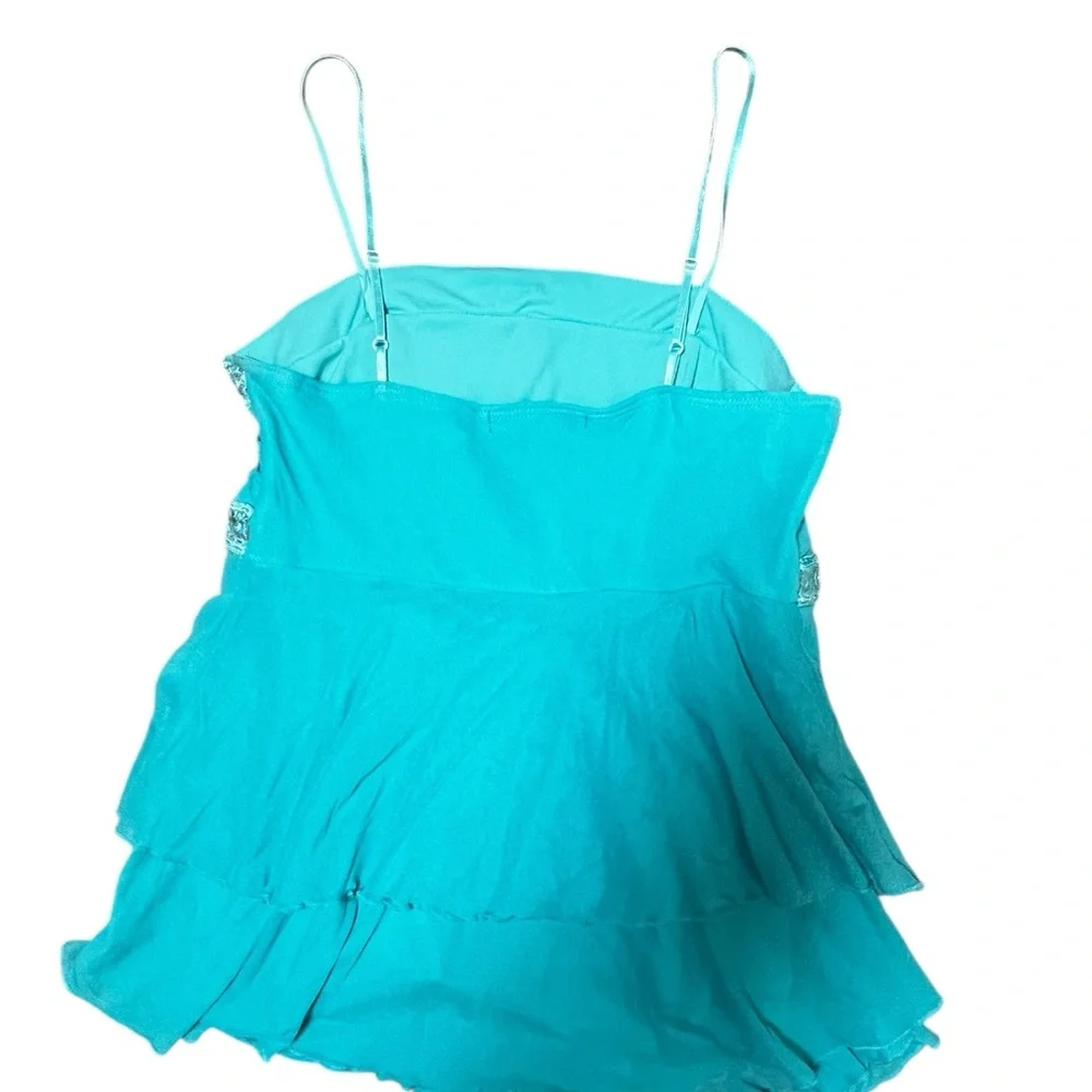 Blue Y2K Sequin Chiffon Cami Babydoll Top Medium - Picture 3 of 6